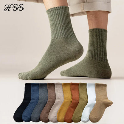 HSS 95% Combed Cotton Socks Men Business Dress Long Socks Soft Breathable Spring Summer Colorful Sock For Man 5Pairs/Lot