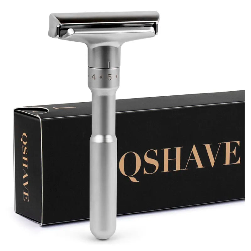 QSHAVE Adjustable Safety Razor Double Edge Classic Mens Shaving Mild to Aggressive 1-6 File Hair Removal Shaver it with 5 Blades