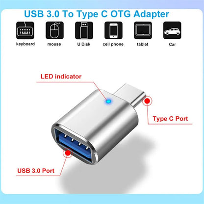 USB 3.0 إلى نوع C محول LED OTG إلى USB C USB-A إلى المصغّر USB نوع C موصل سالب لمحولات هواوي سامسونج شاومي POCO