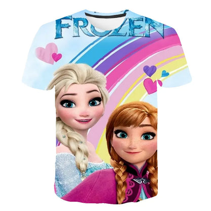 New Summer Frozen 2 T shirt Anna Elsa Meisje 3D Digital Printing Kleding Tops Frozen Snow Queen Anna Elsa Cartoon Print Shirts