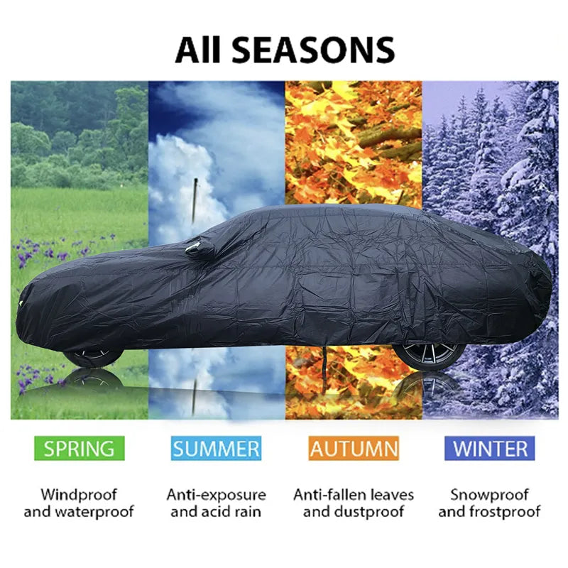 عالمي SUV/سيدان كامل سيارة يغطي في الهواء الطلق مقاوم للماء الشمس المطر الثلوج حماية الأشعة فوق البنفسجية سيارة سستة تصميم أسود غطاء سيارة S-XXL
