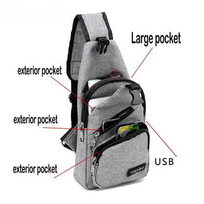 USB شحن حقيبة رافعة للرجال حقيبة صدر للرجال عادية الكتف حقيبة كروسبودي الذكور مكافحة سرقة حقائب متعددة الوظائف رجل الرياضة السفر حزمة
