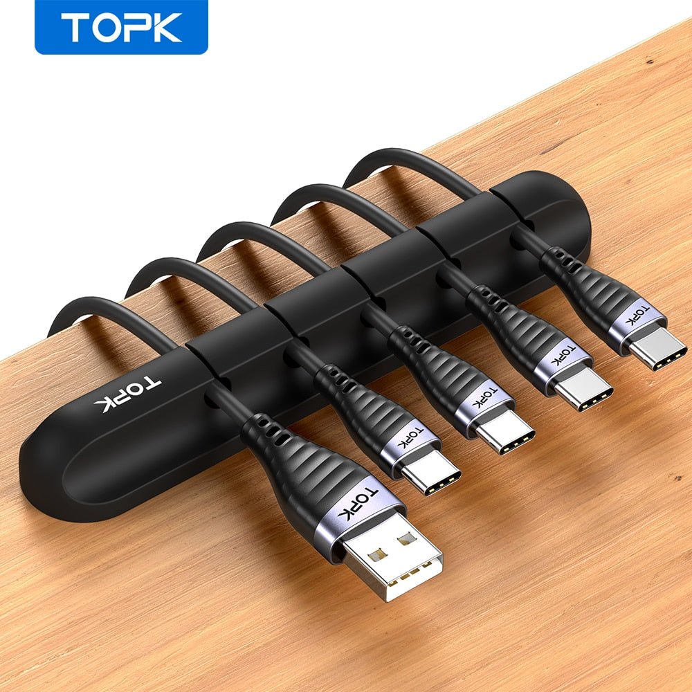 TOPK L16 منظم الكابلات سيليكون كابل USB اللفاف سطح المكتب مرتبة إدارة مقاطع حامل الكابل لمنظم سلك سماعة الرأس الماوس