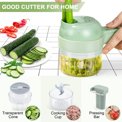 Portable 4 in 1 Handheld Electric Vegetable Slicer USB Rechargeable Food Processor Garlic Chili Onion Celery Ginger Meat Chopper