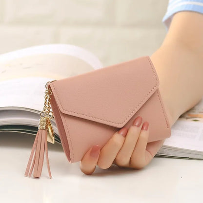 Women Mini Tassel Pendant Wallet Card Holder Fresh Pink Coin Purse