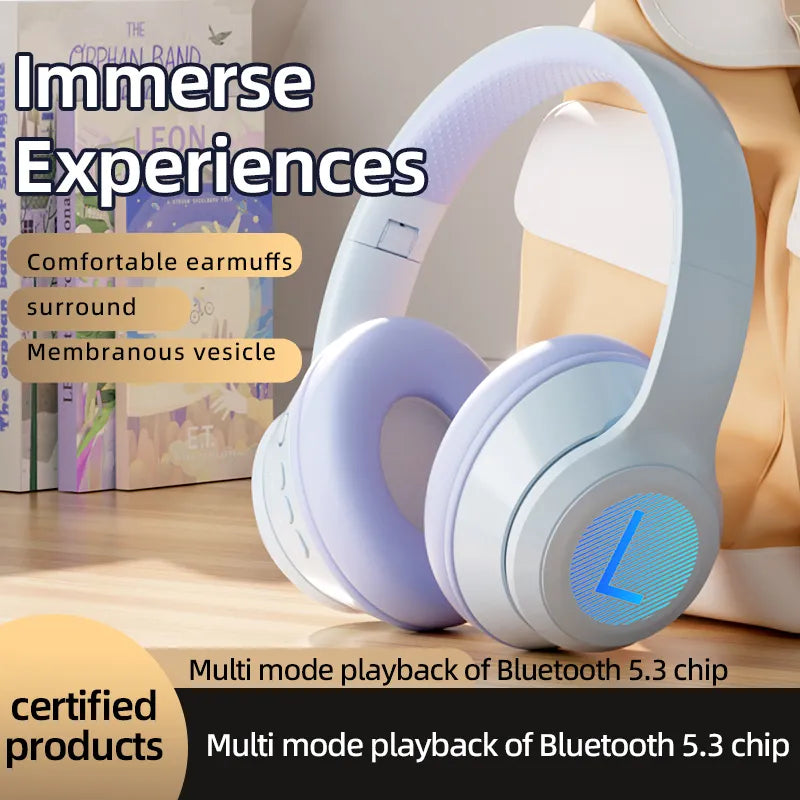 سماعات رأس لاسلكية جديدة بلوتوث 5.3 قابلة للطي عالية الدقة ستيريو سماعة رياضية لعبة الموسيقى سماعة مع ميكروفون بطاقة TF بي مارت
