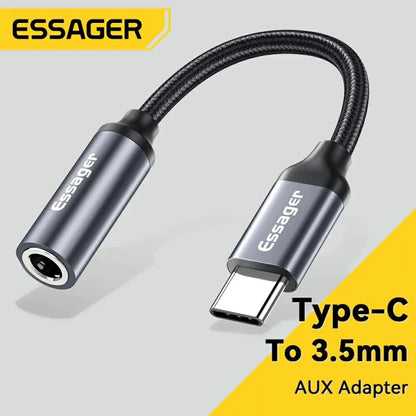 بي مارت Essager USB نوع C 3.5 جاك سماعة محول USB C إلى 3.5 مللي متر سماعات AUX محول الصوت كابل لهواوي P30 شاومي Mi 10 9 Es