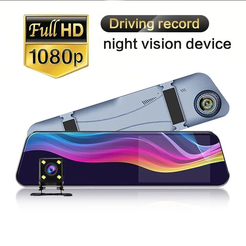 مسجل قيادة السيارة الجديدة HD للرؤية الليلية 1080P الأمامية والخلفية مزدوجة العدسة مرآة الرؤية الخلفية شاشة 5 بوصة مع صورة عكسية