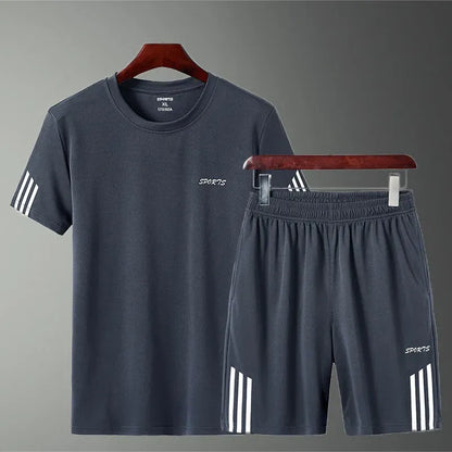 Summer Breathable Sports Suit Men's Short-Sleeved Shorts Loose Quick Drying T-Shirt Short Quarter Pants Casual Running Suit