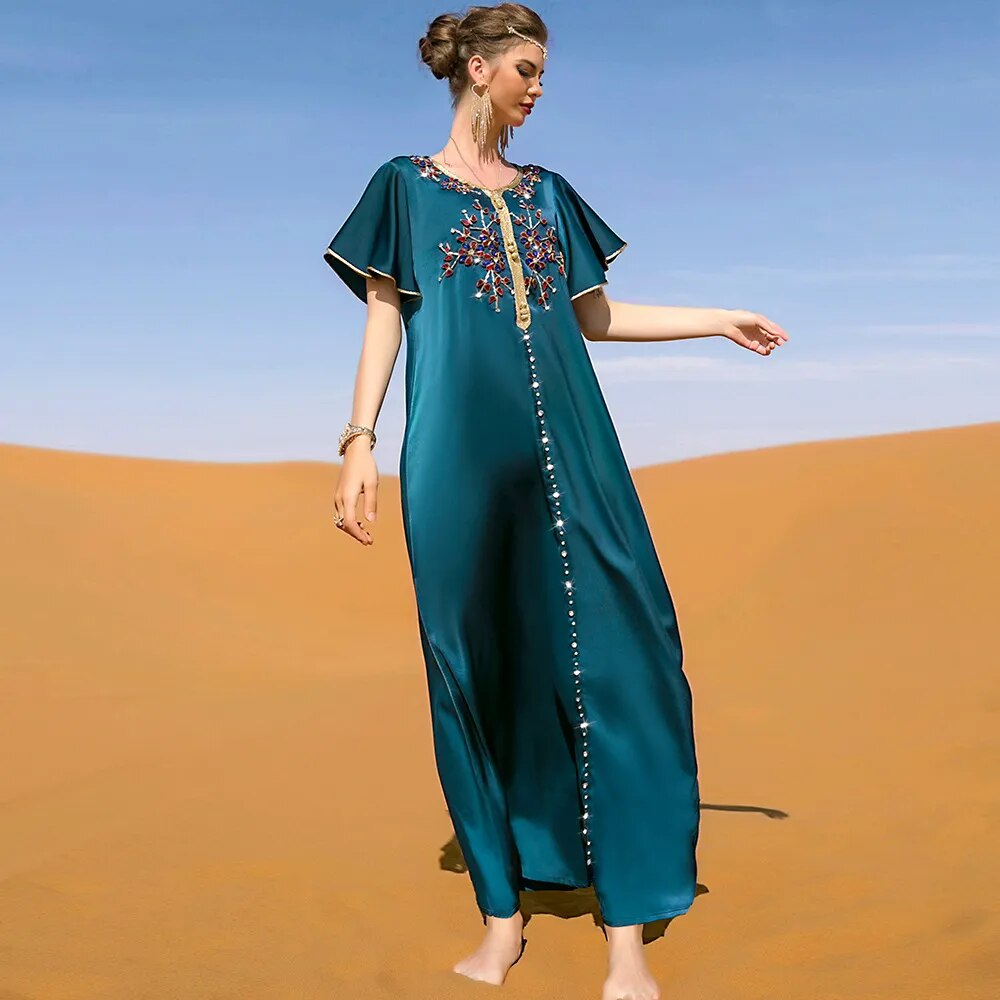 فستان  أزرق أنيق للنساء فاخر عربي دبي عباية بي مارت جلابية ملابس  فساتين قفطان مغربي