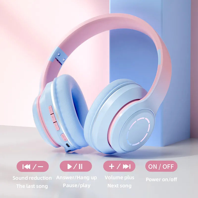 سماعات رأس لاسلكية جديدة بلوتوث 5.2 عالية الدقة ستيريو سماعة رياضية قابلة للطي لعبة الموسيقى سماعة ميكروفون متدرج اللون بي مارت