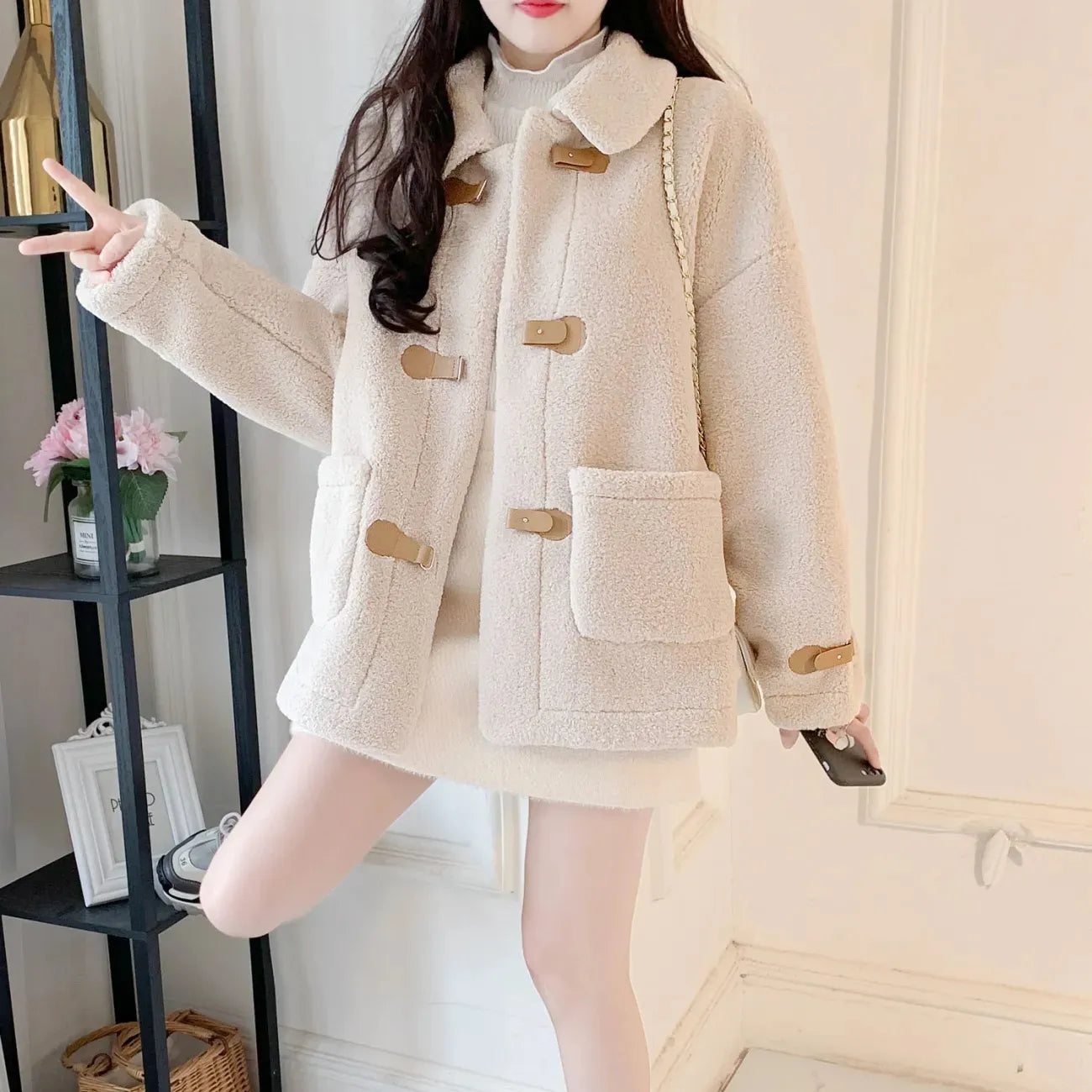Woman's Jackets Coat autumn/winter Single Breasted Loose Solid Color Long Sleeve Wool Ladies Tops Dropshipping QYL72958