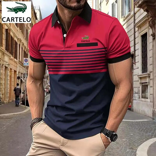 قميص بولو صيفي جديد للرجال عالي الجودة من CARTELO مع طية صدر السترة وأكمام قصيرة كاجوال وطباعة عصرية للأعمال مقاس أوروبي قميص بولو