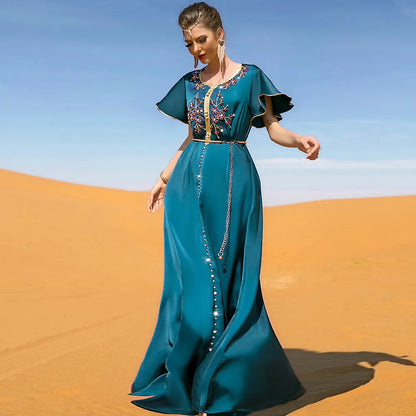 فستان  أزرق أنيق للنساء فاخر عربي دبي عباية بي مارت جلابية ملابس  فساتين قفطان مغربي