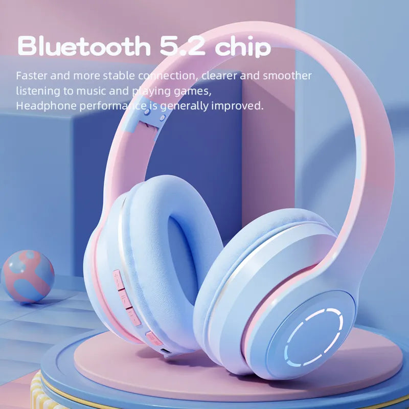 سماعات رأس لاسلكية جديدة بلوتوث 5.2 عالية الدقة ستيريو سماعة رياضية قابلة للطي لعبة الموسيقى سماعة ميكروفون متدرج اللون بي مارت
