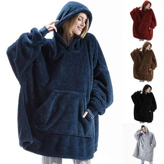 Autumn and Winter Comfortable Loose Double sided Plush Hoodie Thickened and Wearable Blanket Couple New Home Fur - منصة بي مارت للتسوق الإلكترونيAutumn and Winter Comfortable Loose Double sided Plush Hoodie Thickened and Wearable Blanket Couple New Home Fur