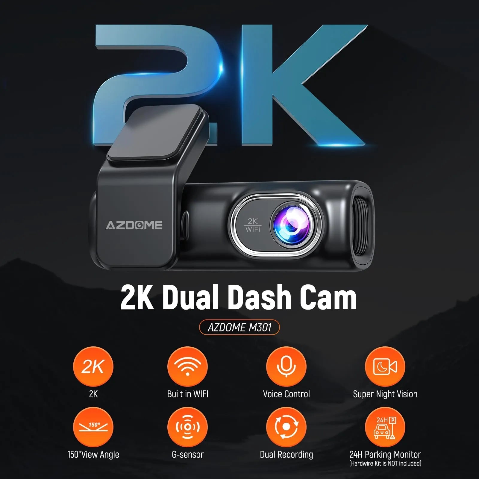 AZDOME M301 2K Dual Dashcams Dash Cam Front and Rear Built In WiFi Voice Control Night Vision G-Sensor Parking Monitor - منصة بي مارت للتسوق الإلكترونيAZDOME M301 2K Dual Dashcams Dash Cam Front and Rear Built In WiFi Voice Control Night Vision G-Sensor Parking Monitor
