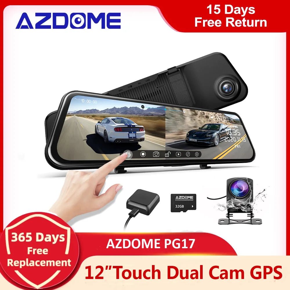 AZDOME PG17 Mirror Dash Cam Front and Rear Dual Dash Camera for Cars 11.8" Full Touch Screen 2K Night Vision Backup Camera - منصة بي مارت للتسوق الإلكترونيAZDOME PG17 Mirror Dash Cam Front and Rear Dual Dash Camera for Cars 11.8" Full Touch Screen 2K Night Vision Backup Camera