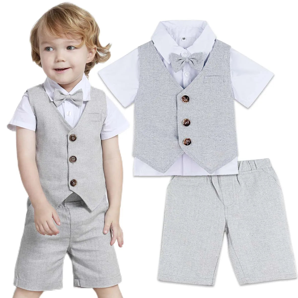 Baby Boy Clothes Toddler Wedding Suit Set Kids Birthday Party Outfit Gemtleman Formal Short Sleeve Cotton Clothing Set 3PCS - منصة بي مارت للتسوق الإلكترونيBaby Boy Clothes Toddler Wedding Suit Set Kids Birthday Party Outfit Gemtleman Formal Short Sleeve Cotton Clothing Set 3PCS