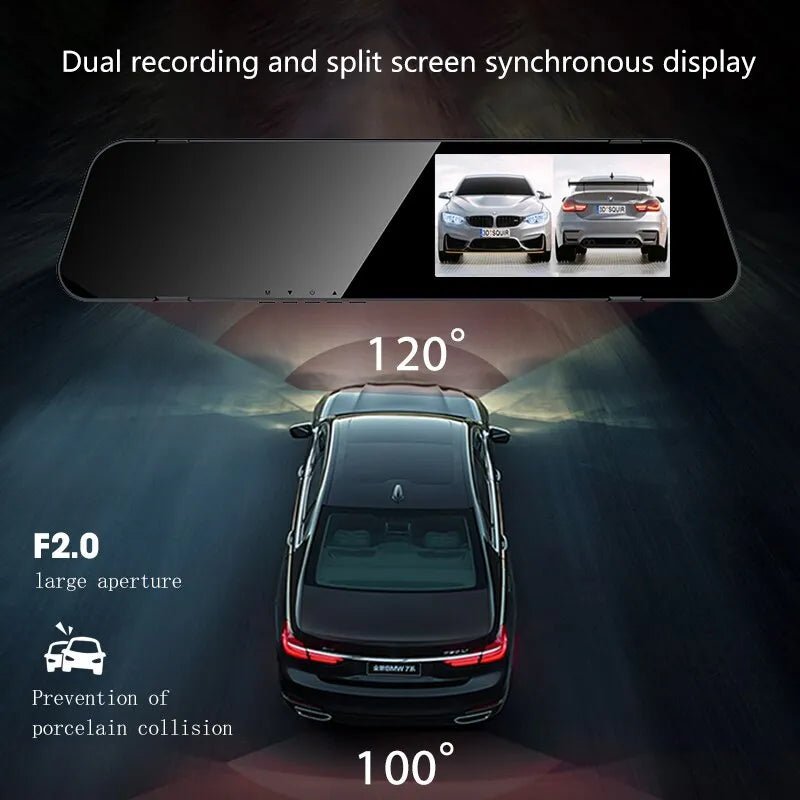 Car Front and Rear Dual Lens High-definition Night Vision 1080P Driving Recorder 4 Inches Rearview Mirror - منصة بي مارت للتسوق الإلكترونيCar Front and Rear Dual Lens High-definition Night Vision 1080P Driving Recorder 4 Inches Rearview Mirror