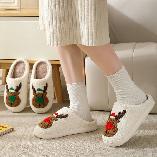 Christmas Reindeer Cotton Slippers for Couples - Cute Cartoon Design, Non-Slip, and Warm for Autumn and Winter - منصة بي مارت للتسوق الإلكترونيChristmas Reindeer Cotton Slippers for Couples - Cute Cartoon Design, Non-Slip, and Warm for Autumn and Winter