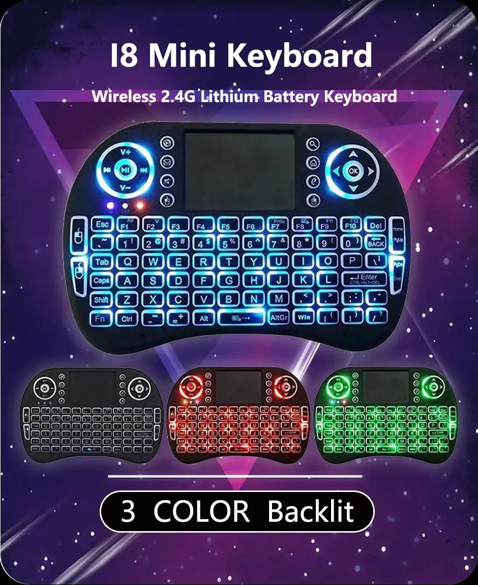 I8 Mini Keyboard Wireless 2.4G 3 COLOR Backlit English Air Mouse Remote Touchpad For Android TV Box PC - منصة بي مارت للتسوق الإلكترونيI8 Mini Keyboard Wireless 2.4G 3 COLOR Backlit English Air Mouse Remote Touchpad For Android TV Box PC